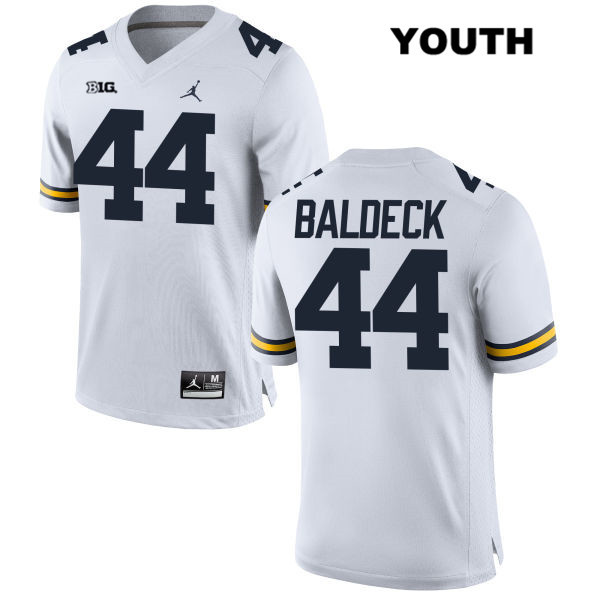 Youth NCAA Michigan Wolverines Matt Baldeck #44 White Jordan Brand Authentic Stitched Football College Jersey LE25O61NF